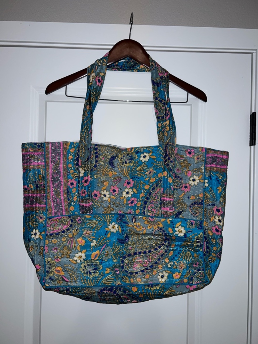 Large Floral Paisley Teal Tote Bag
